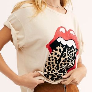 Free People Daydreamer Rolling Stones Leopard Tee